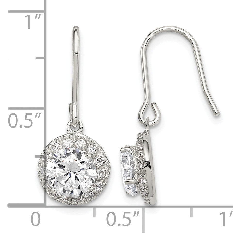 Sterling Silver Rhodium-plated Polished Round CZ Halo Dangle Earrings