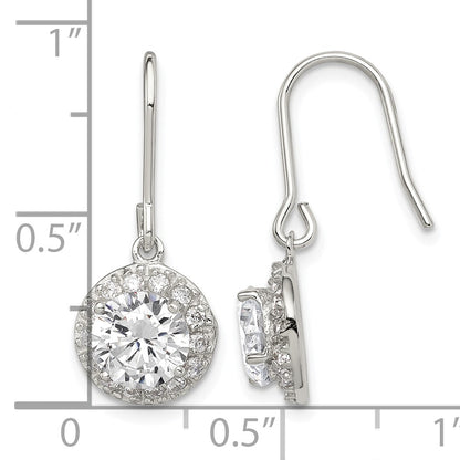 Sterling Silver Rhodium-plated Polished Round CZ Halo Dangle Earrings