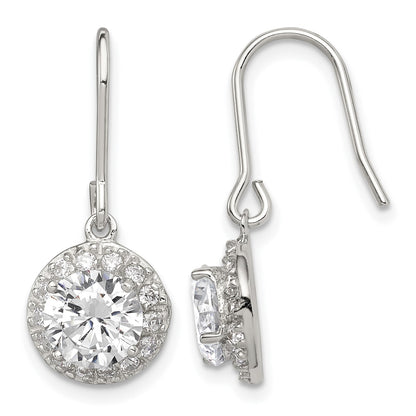 Sterling Silver Rhodium-plated Polished Round CZ Halo Dangle Earrings