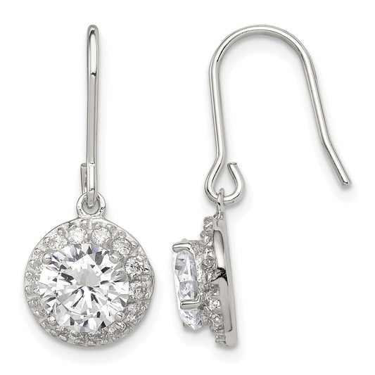 Sterling Silver Rhodium-plated Polished Round CZ Halo Dangle Earrings