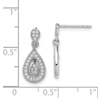 Sterling Silver Rhodium-plated CZ Pav� Pear Dangle Post Earrings