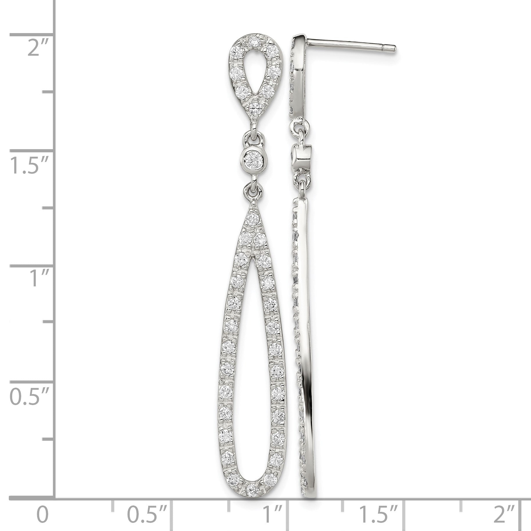 Sterling Silver Rhodium-plated Polished CZ Teardrop Post Dangle Earrings