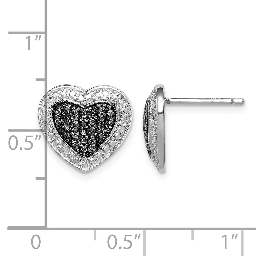 Sterling Silver Black Rhodium Plated Black CZ Heart Post Earrings