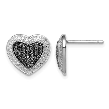 Sterling Silver Black Rhodium Plated Black CZ Heart Post Earrings