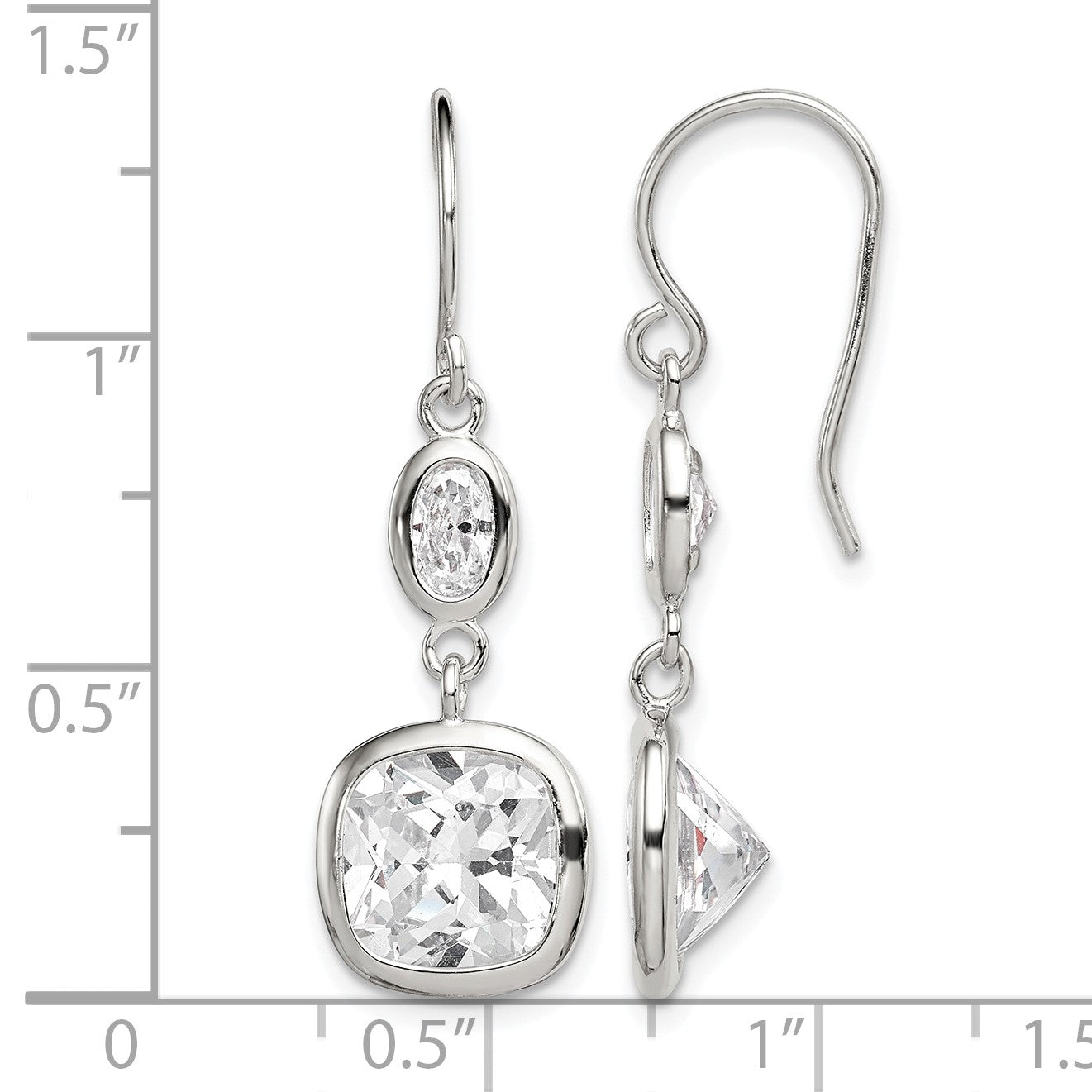 Sterling Silver Rhodium-plated Polished Oval & Square CZ Dangle Earrings
