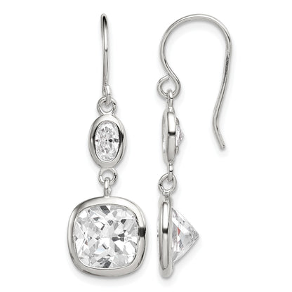 Sterling Silver Rhodium-plated Polished Oval & Square CZ Dangle Earrings