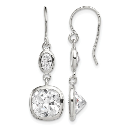 Sterling Silver Rhodium-plated Polished Oval & Square CZ Dangle Earrings