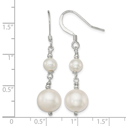 Sterling Silver Polished 6-10mm Freshwater Cultured Pearl Dangle Earrings