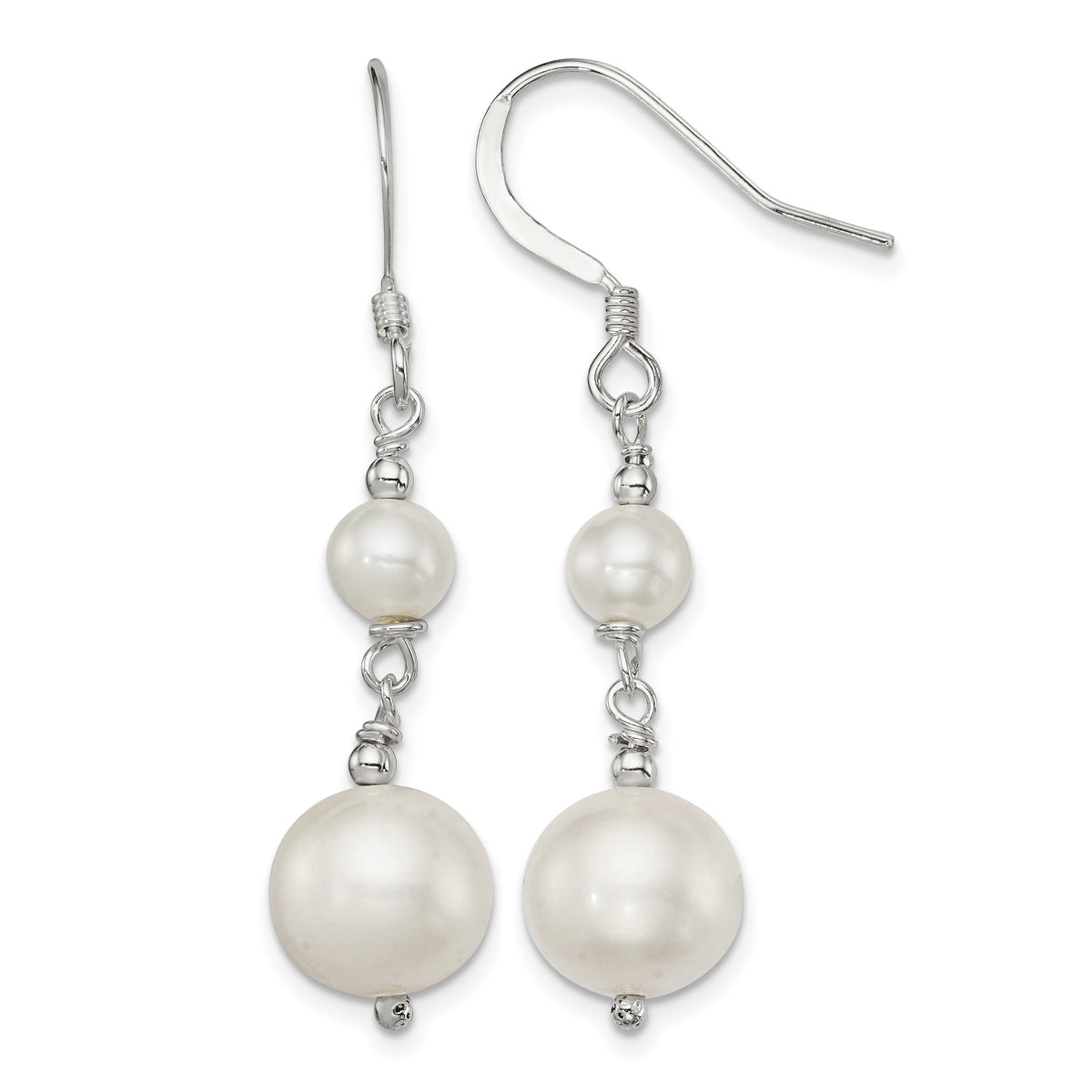 Sterling Silver Polished 6-10mm Freshwater Cultured Pearl Dangle Earrings