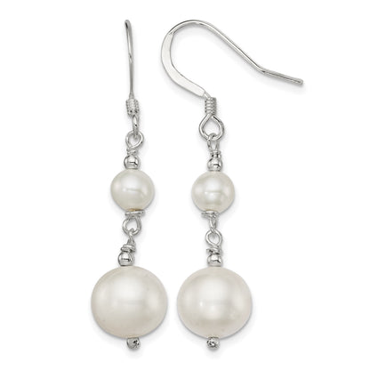 Sterling Silver Polished 6-10mm Freshwater Cultured Pearl Dangle Earrings
