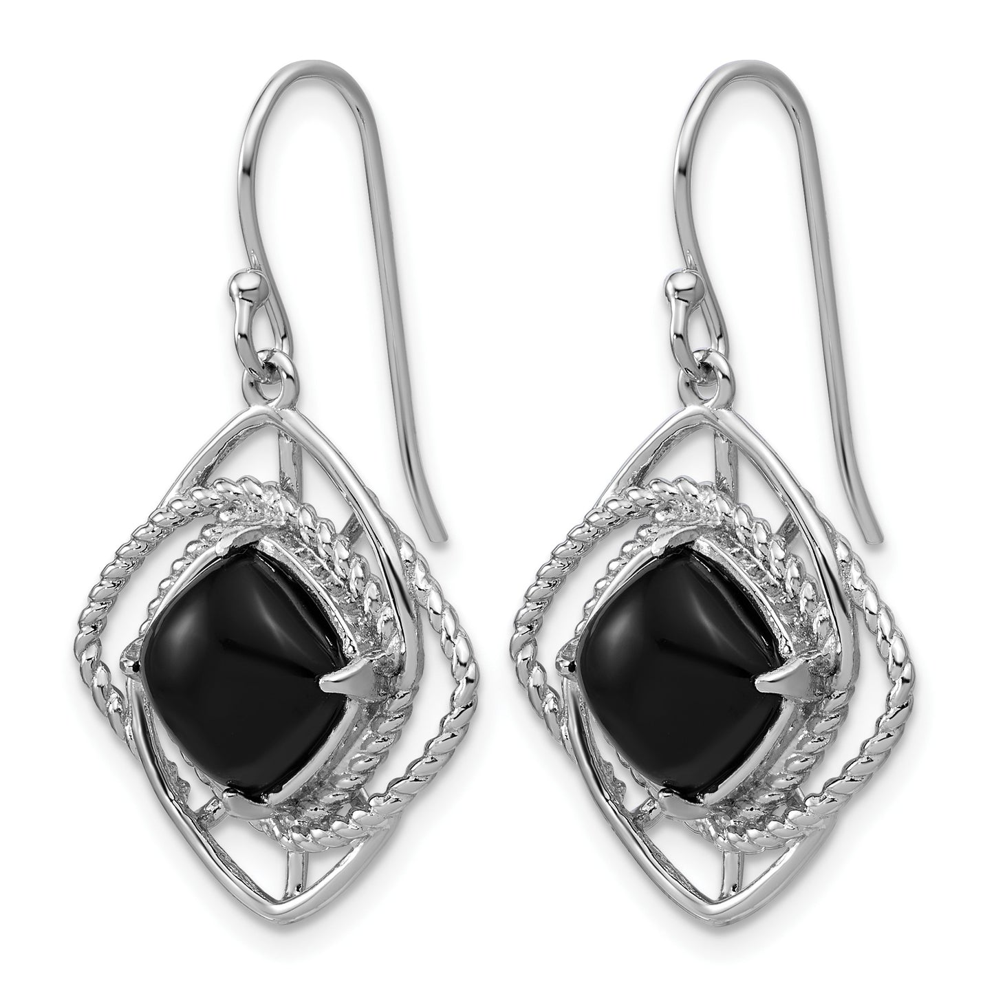 Sterling Silver Rhodium-plated Polished & Twisted Onyx Dangle Earrings