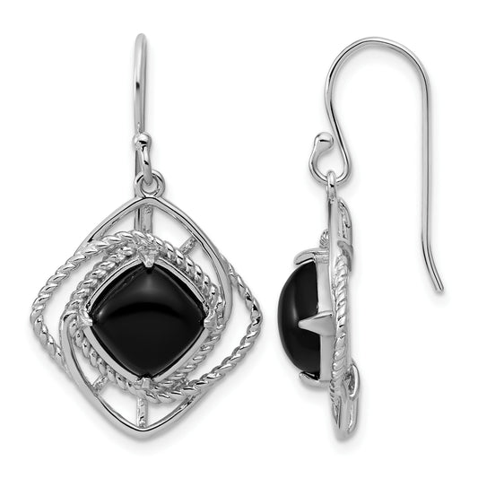 Sterling Silver Rhodium-plated Polished & Twisted Onyx Dangle Earrings