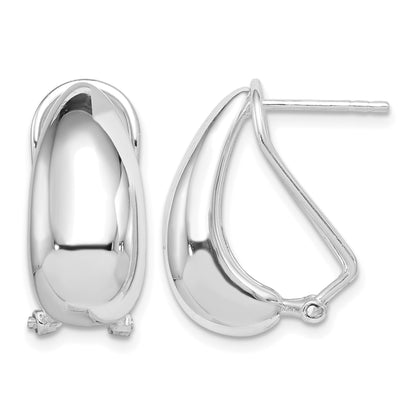Sterling Silver Polished Omega Back J-Hoop Earrings