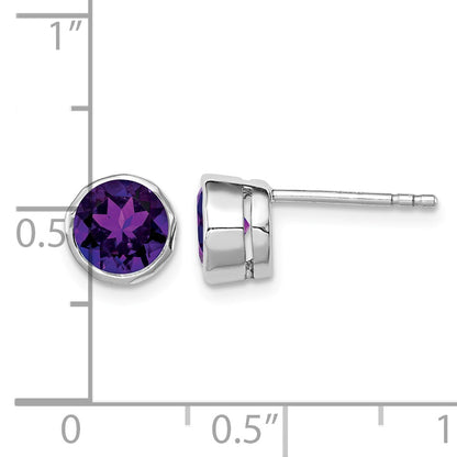 Sterling Silver Rhodium-plated Amethyst Post Earrings
