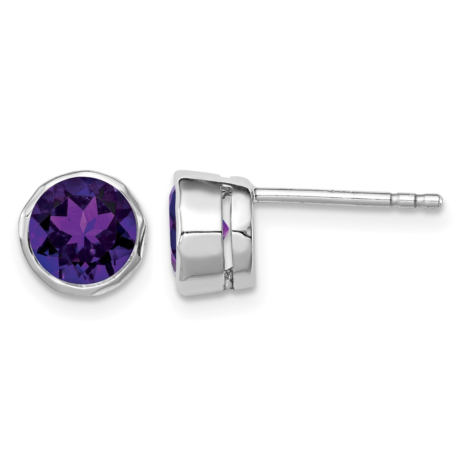 Sterling Silver Rhodium-plated Amethyst Post Earrings