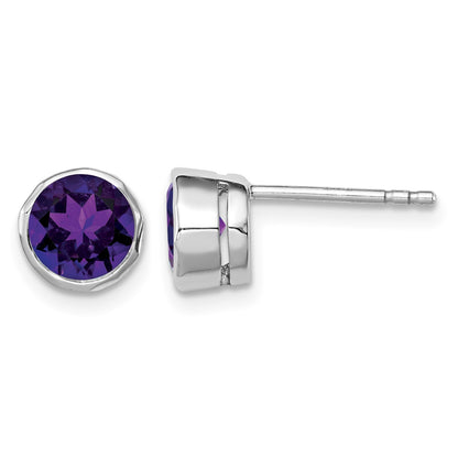 Sterling Silver Rhodium-plated Amethyst Post Earrings