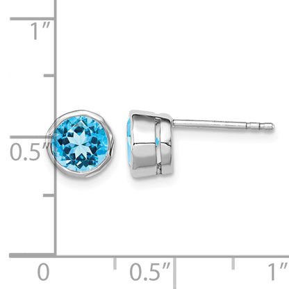 Sterling Silver Rhodium-plated Blue Topaz Circle Stud Earrings