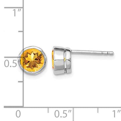 Sterling Silver Rhodium-plated Citrine Circle Stud Earrings