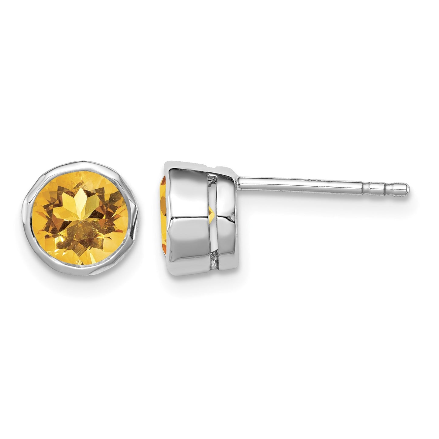 Sterling Silver Rhodium-plated Citrine Circle Stud Earrings
