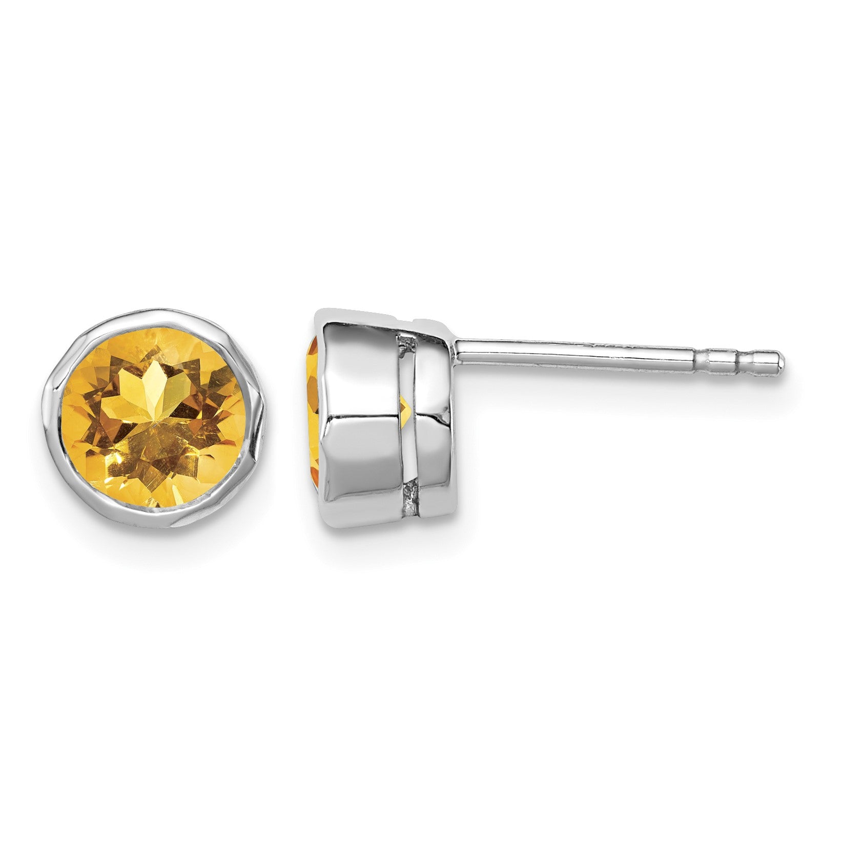 Sterling Silver Rhodium-plated Citrine Circle Stud Earrings