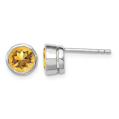 Sterling Silver Rhodium-plated Citrine Circle Stud Earrings