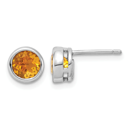 Sterling Silver Rhodium-plated Citrine Circle Stud Earrings