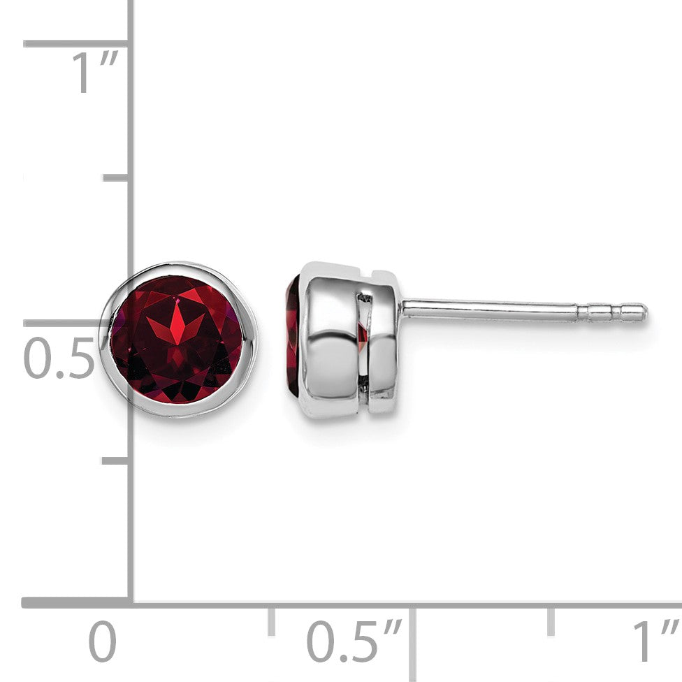 Sterling Silver Rhodium-plated Garnet Circle Stud Earrings