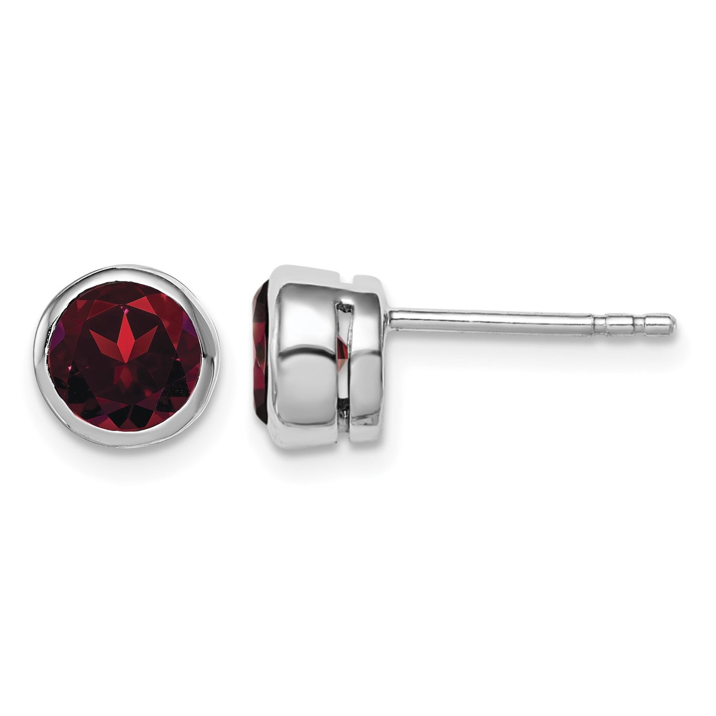 Sterling Silver Rhodium-plated Garnet Circle Stud Earrings