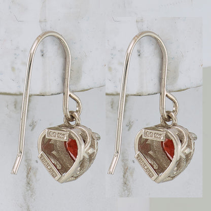 Sterling Silver Rhodium Plated Garnet Small Heart Earrings