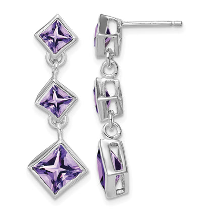 Sterling Silver Rhodium-plated Polished Amethyst Post Dangle Earrings