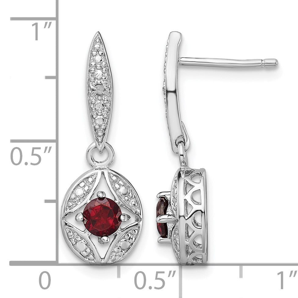 Sterling Silver Rhodium-plated Garnet and Diamond Dangle Earrings
