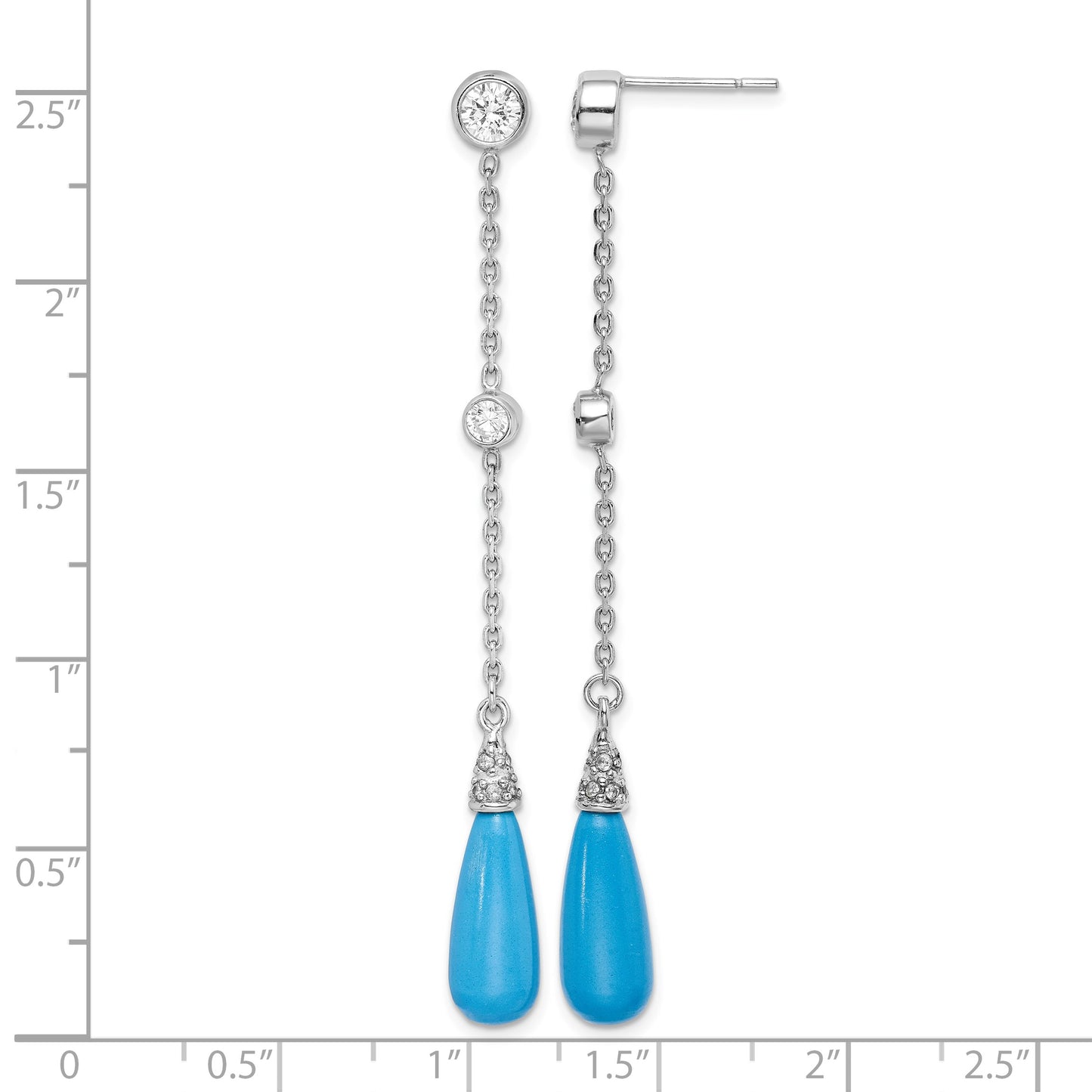 Sterling Silver Rhodium-plated Turquoise and CZ Post Dangle Earrings