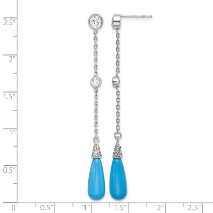 Sterling Silver Rhodium-plated Turquoise and CZ Post Dangle Earrings