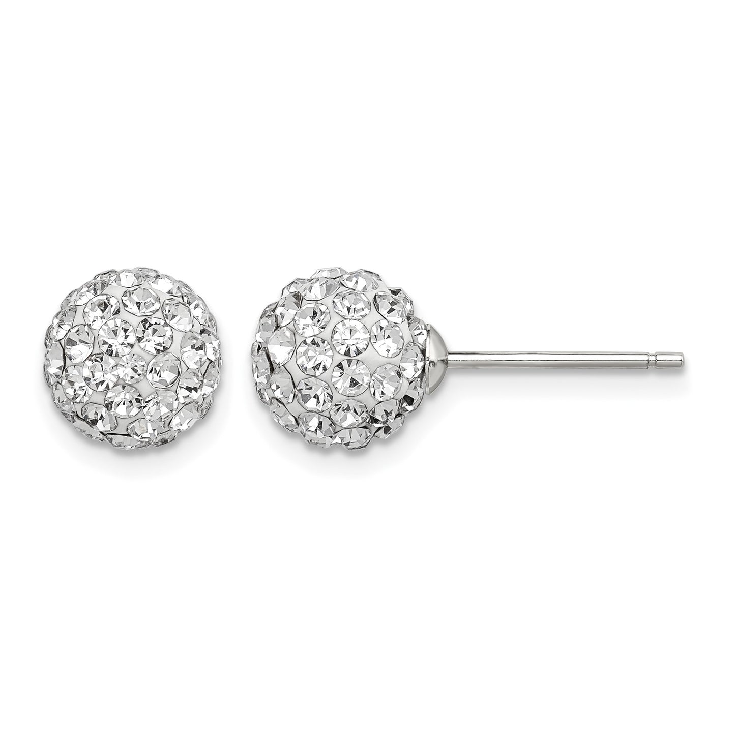 Sterling Silver Rhodium-plated Post 8mm White Czech Crystal Earrings