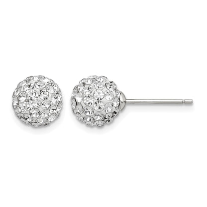 Sterling Silver Rhodium-plated Post 8mm White Czech Crystal Earrings