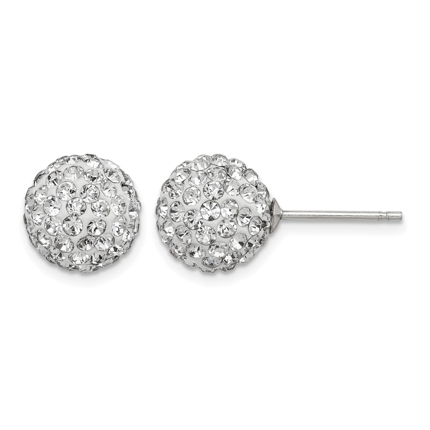 Sterling Silver Rhodium-plated 10mm White Czech Crystal Post Earrings