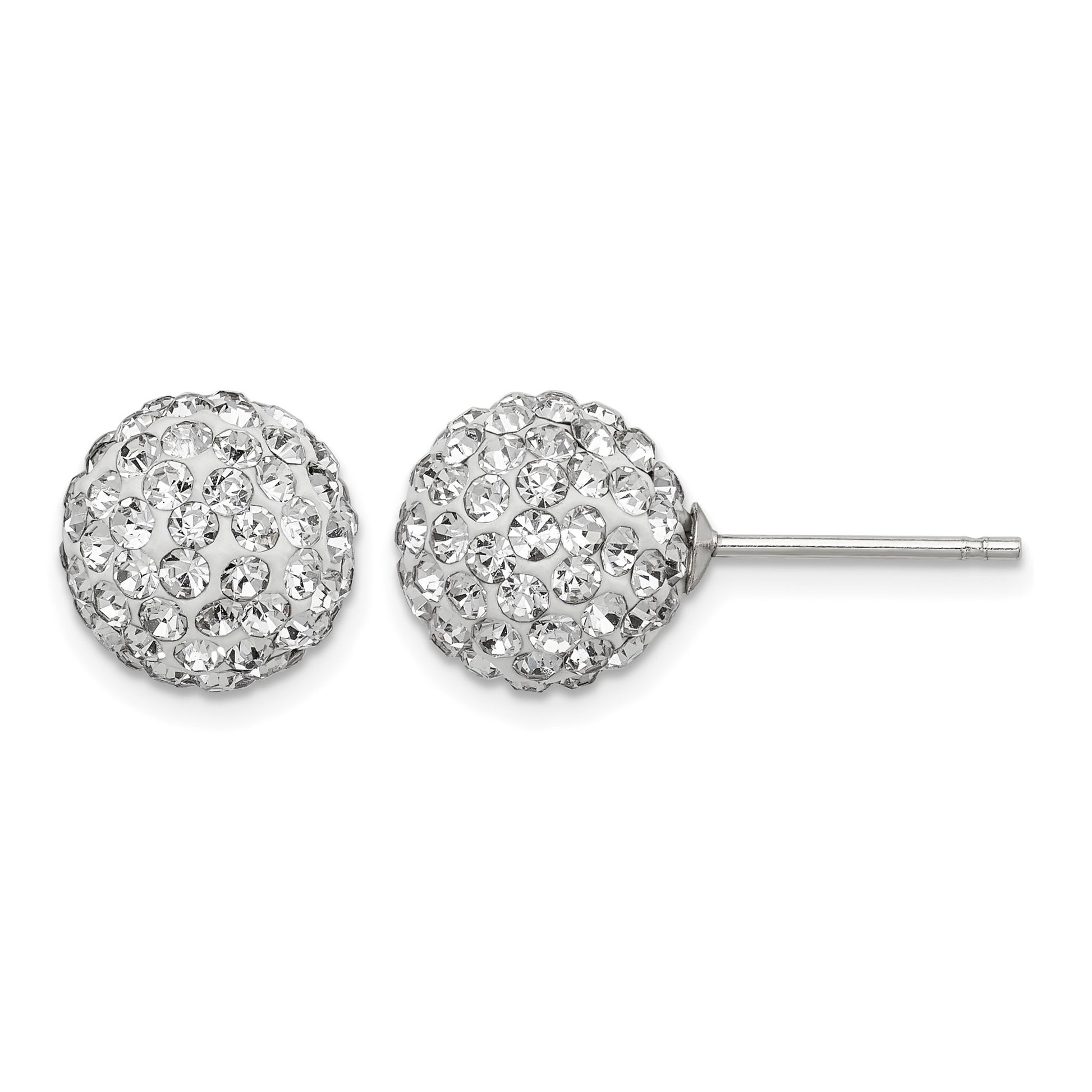 Sterling Silver Rhodium-plated 10mm White Czech Crystal Post Earrings