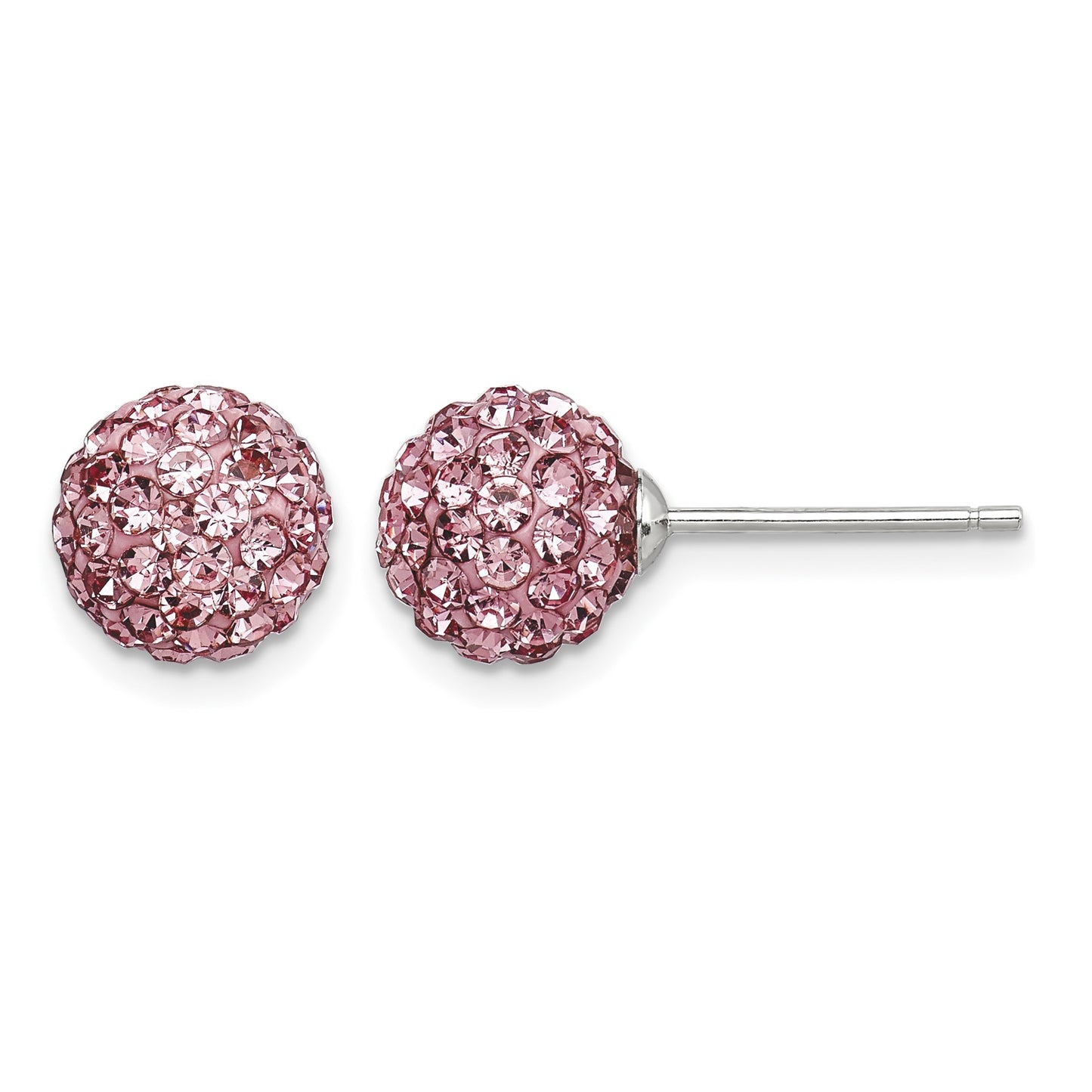 Sterling Silver Rhodium-plated 8mm Pink Czech Crystal Post Earrings