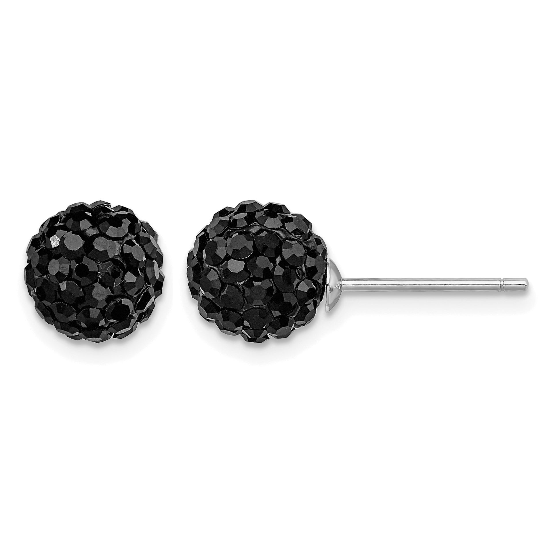 Sterling Silver Rhodium-plated 8mm Black Czech Crystal Post Earrings