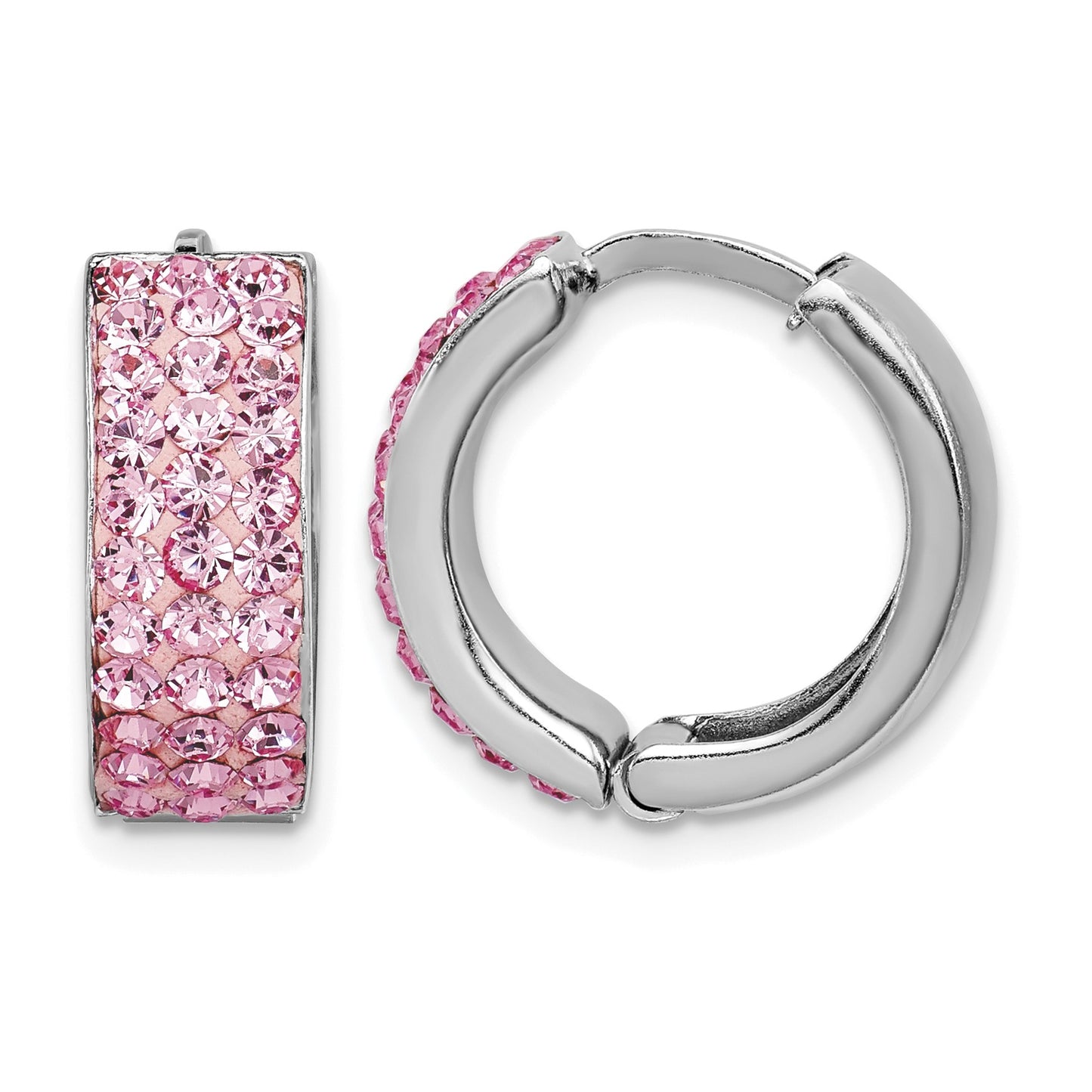 Sterling Silver RH-plated Pink Preciosa Crystal Hinged Hoop Earrings