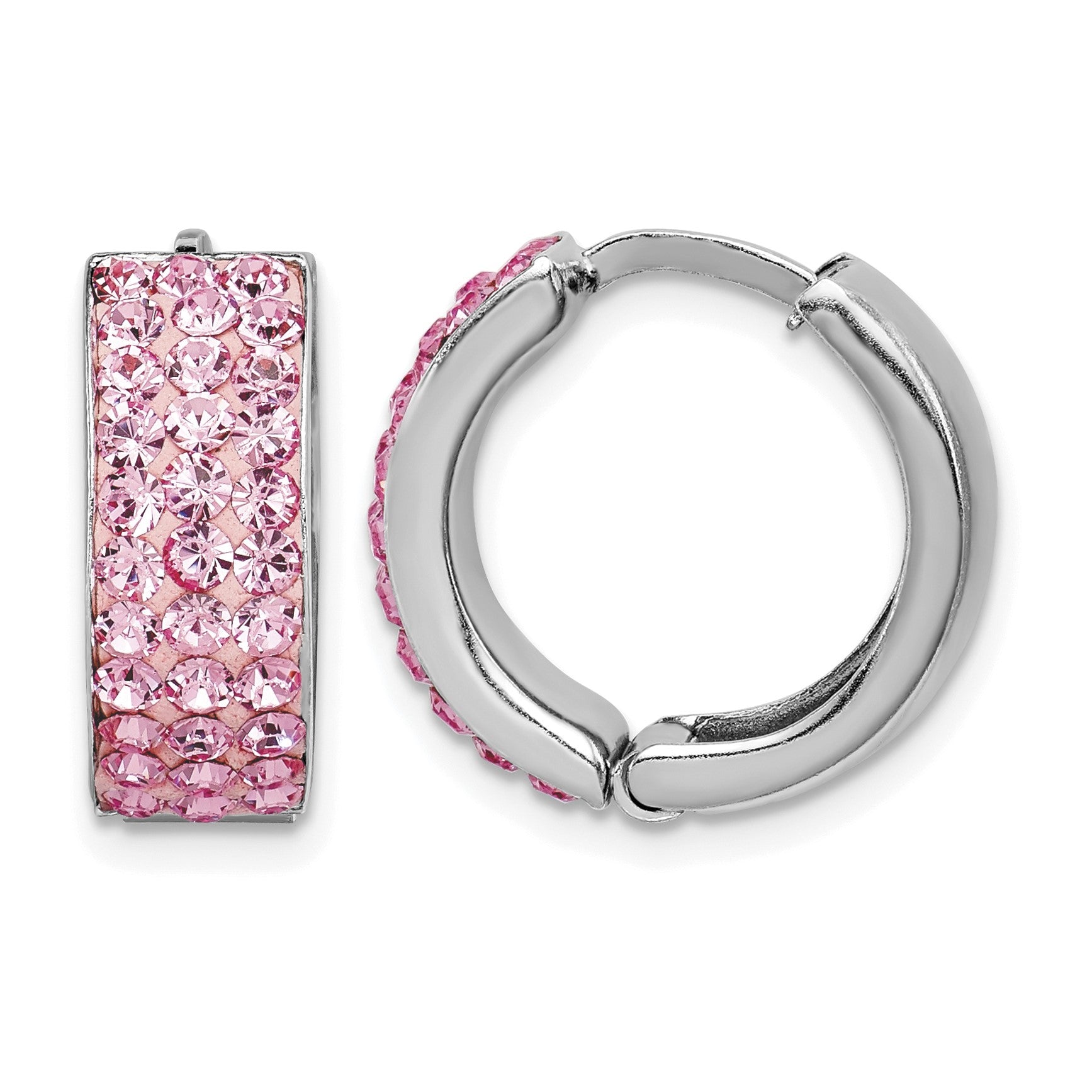 Sterling Silver RH-plated Pink Preciosa Crystal Hinged Hoop Earrings