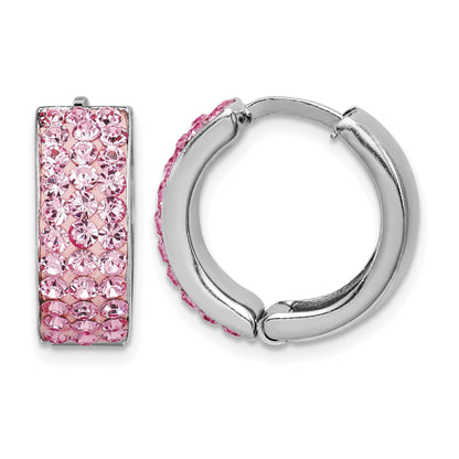 Sterling Silver RH-plated Pink Preciosa Crystal Hinged Hoop Earrings