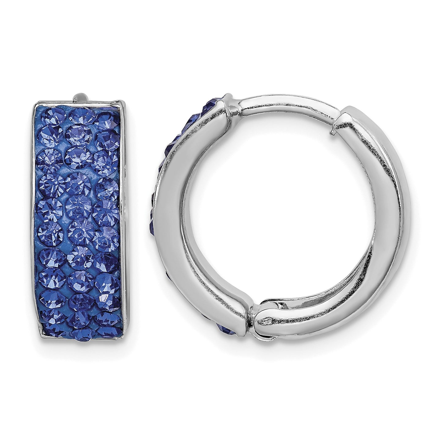 Sterling Silver RH-plated Blue Preciosa Crystal Hinged Hoop Earrings