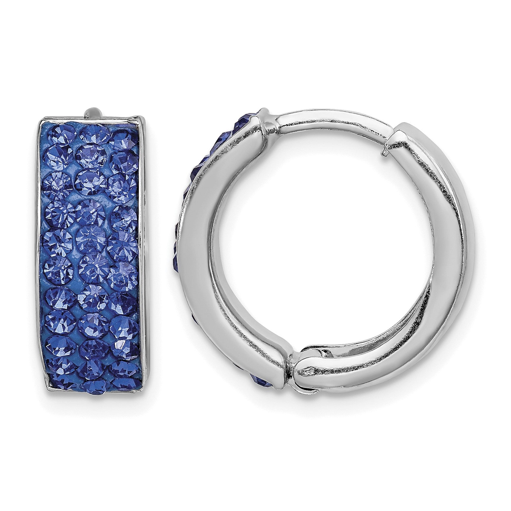 Sterling Silver RH-plated Blue Preciosa Crystal Hinged Hoop Earrings