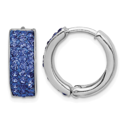 Sterling Silver RH-plated Blue Preciosa Crystal Hinged Hoop Earrings