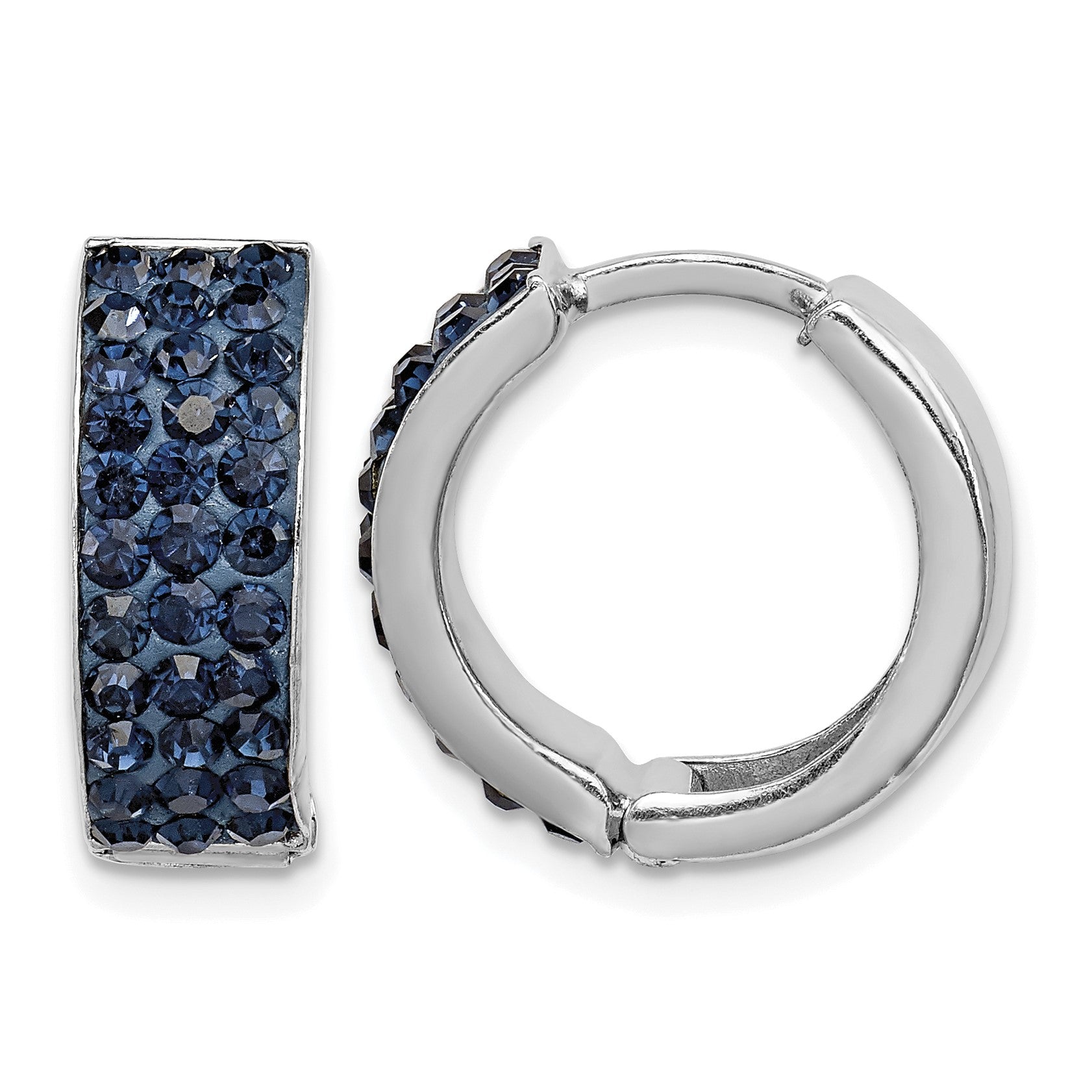 Sterling Silver RH-plated Navy Preciosa Crystal Hinged Hoop Earrings
