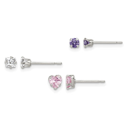 Sterling Silver  3 piece Stellux CrystalPost EarringSet