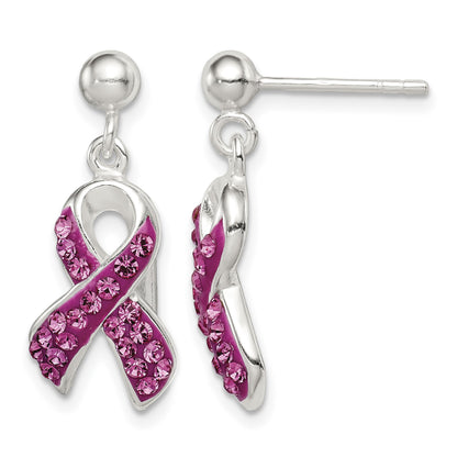 Sterling Silver Stellux Crystal Pink Awareness Ribbon Earrings