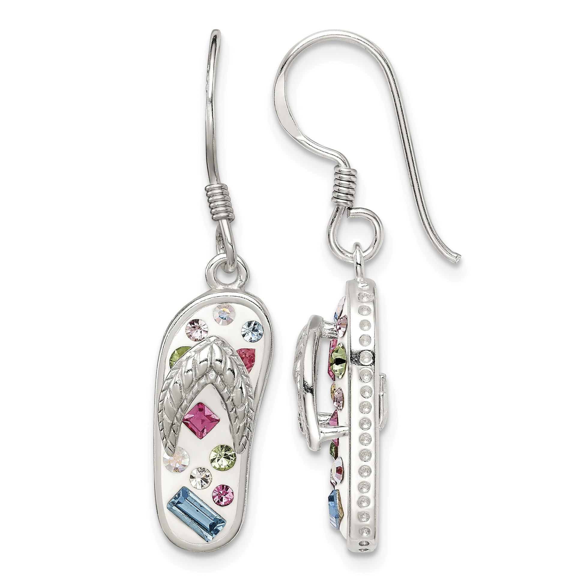 Sterling Silver Stellux Crystal Multi-Color/White Flip Flop Earrings