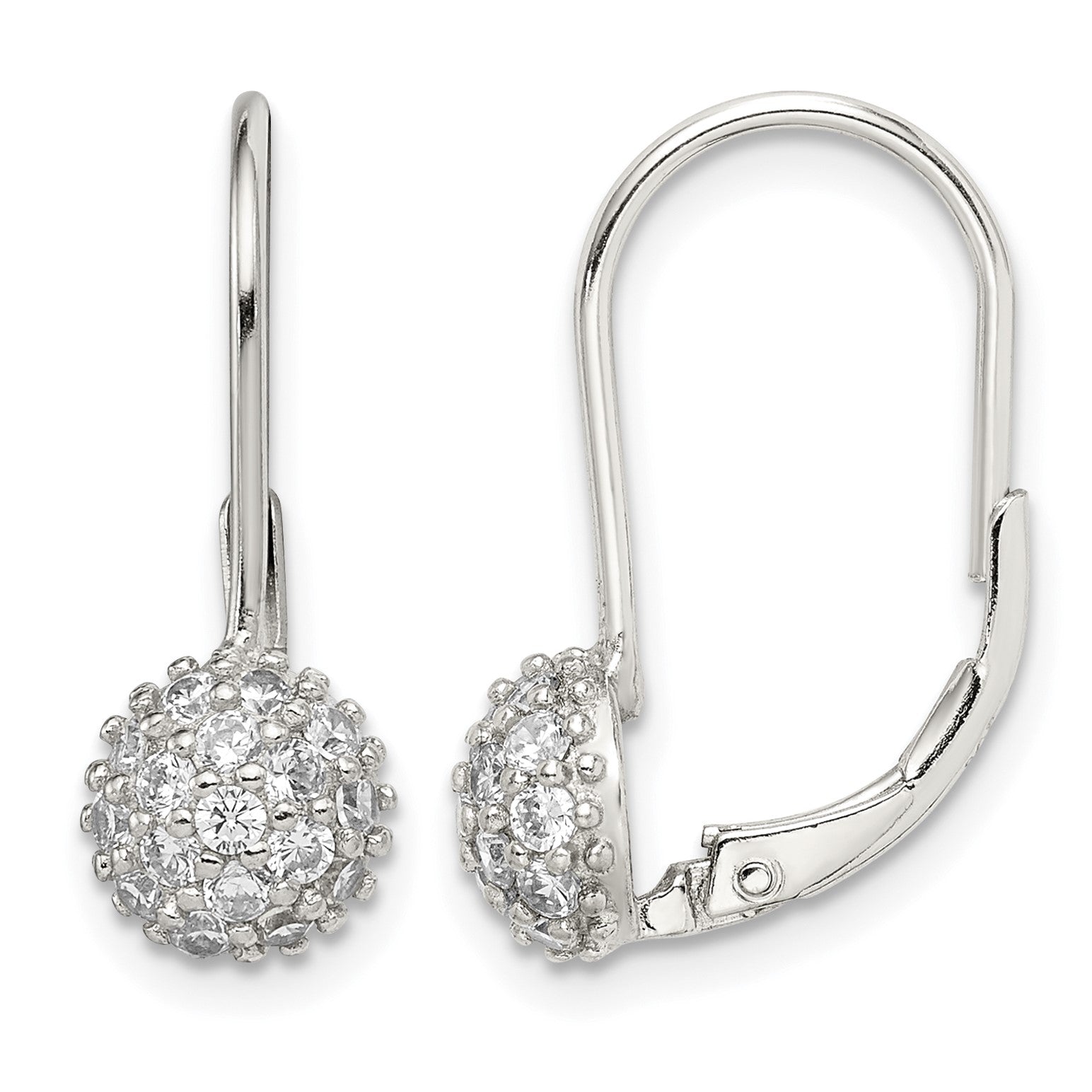 Sterling Silver Rhodium-plated CZ Leverback Earrings